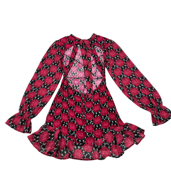 For Love and Lemons Long Sleeve red clover floral keyhole open back size small - Picture 4 of 13